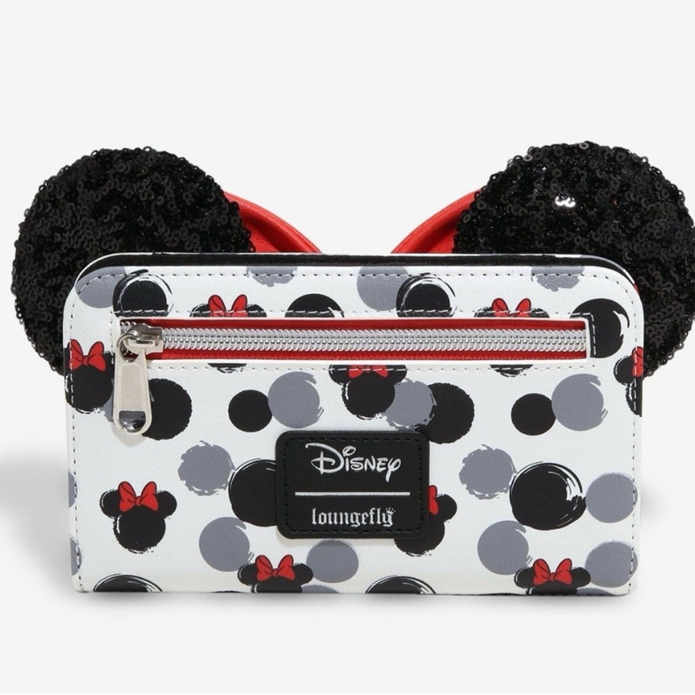 Loungefly Disney Minnie Mouse Sequin 3D Ears Snap Wallet Exclusive Sold Out NWT - Picture 3 of 3